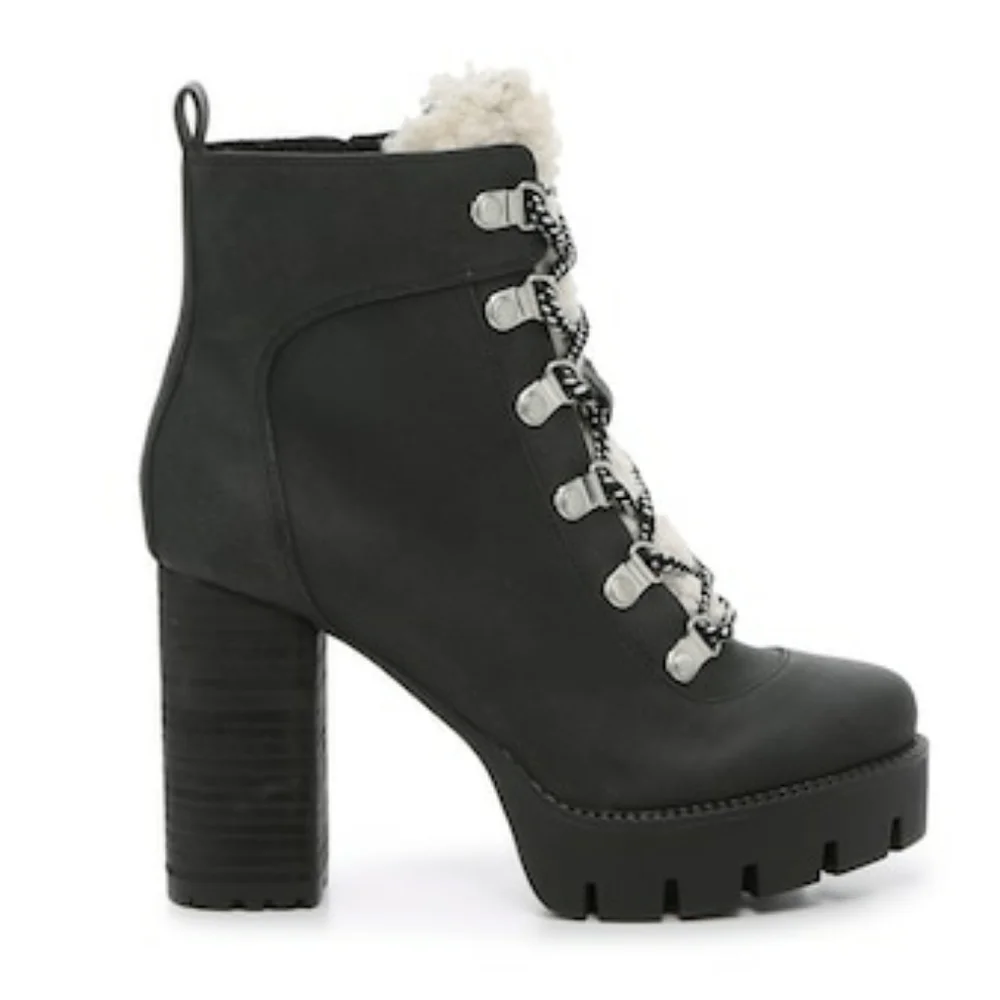 NIB Charles By Charles Weary Platform Boot Black With Faux Fur